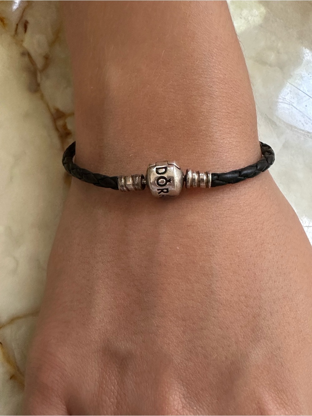Pandora Black Braided Leather Bracelet with Silver Bead